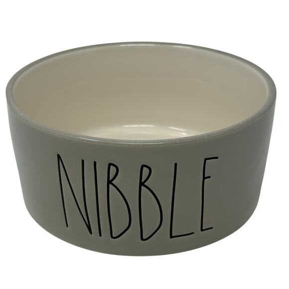 Rae Dunn By Magenta NIBBLE Gray Ceramic Pet Food Water Bowl Dog Cat Farmhouse 6" - Picture 1 of 7